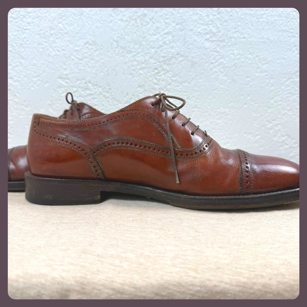 Cole Haan Briaano Mens Brown Leather Cap Toe Oxford Dress Shoes Made in Italy - Picture 9 of 11